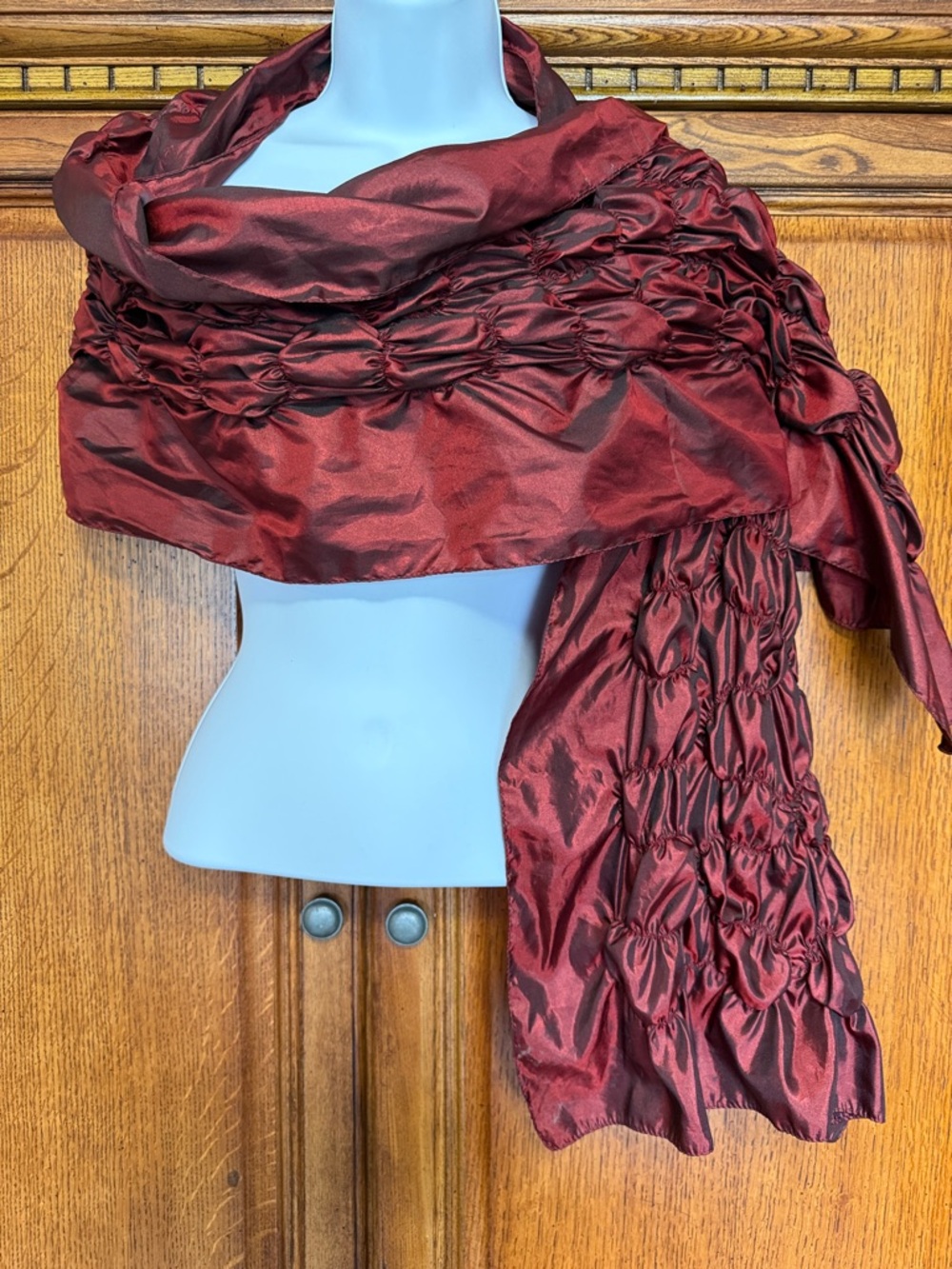 Elegant Burgundy Ruched Evening Shawl Scarf